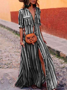 Beach Bohemian Pocket Stripe Super Long Dress